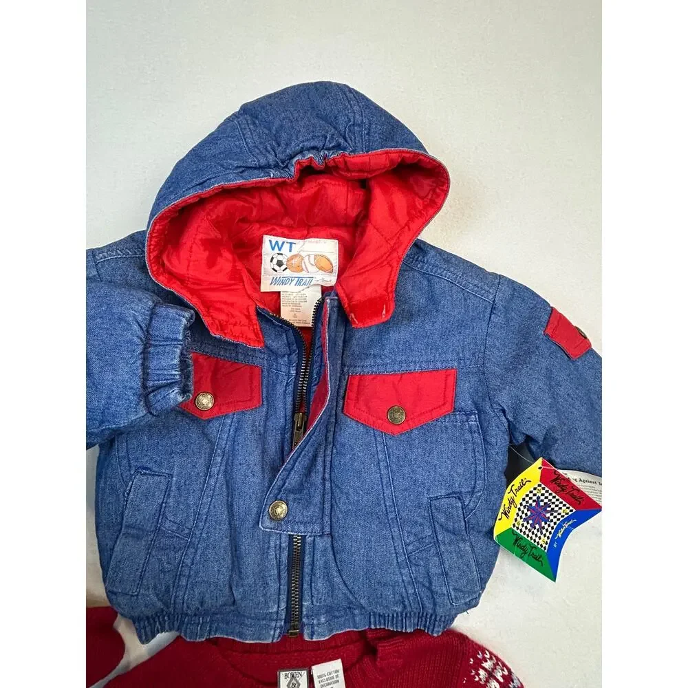 3pc Vtg Toddler Lot NWT 18mth Jacket Denim 2T Sweater Fair Isle Teddy Bear Baby